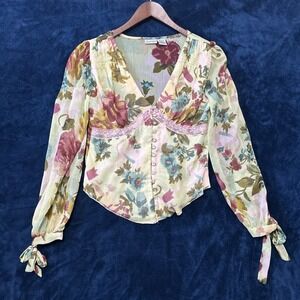 Vintage Newport News Women Sheer Garden Fairy Top Size 6 /S Babydoll Renaissance